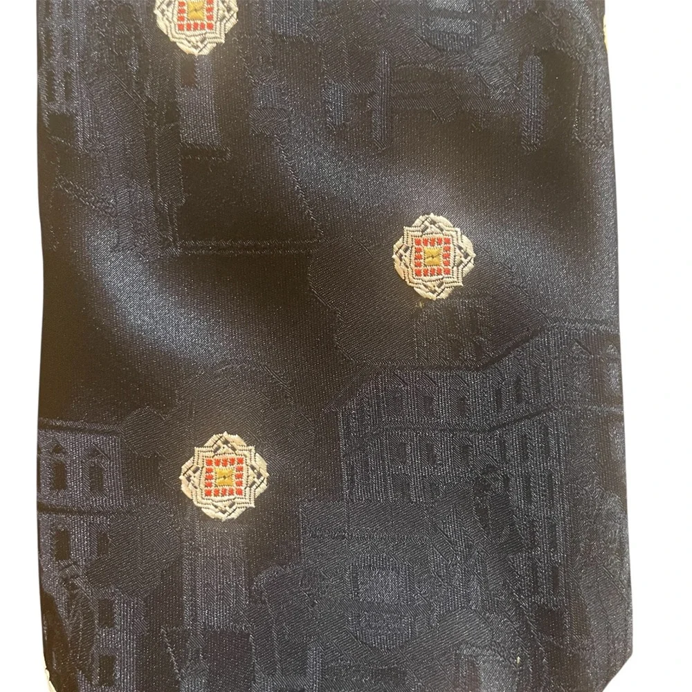 Wembley Wemlon Mens Navy Blue Architectural Jacquard Medallion Vintage Necktie
